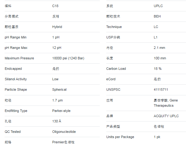 ACQUITY Premier Oligonucleotide C18 Column, 130Å, 1.7 µm, 2.1 x 100 mm, 1/pk